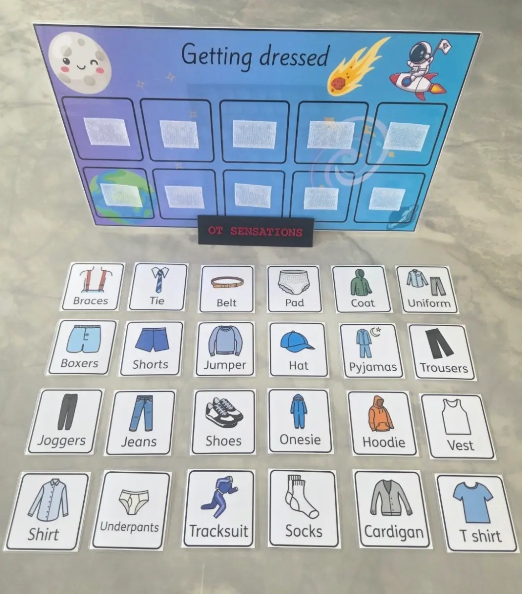 Visual getting dressed sequencing board with pecs