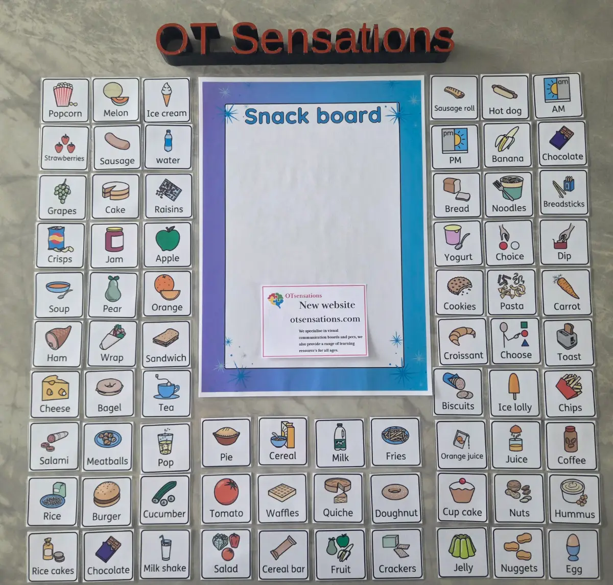 Visual blue snack board with pecs