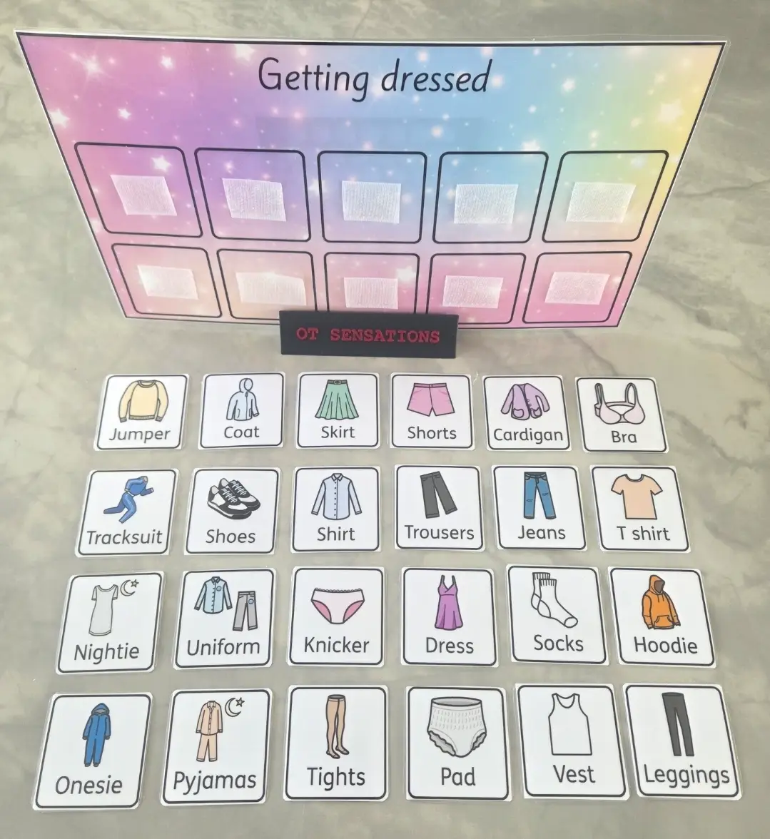 Visual sequencing getting dressed board