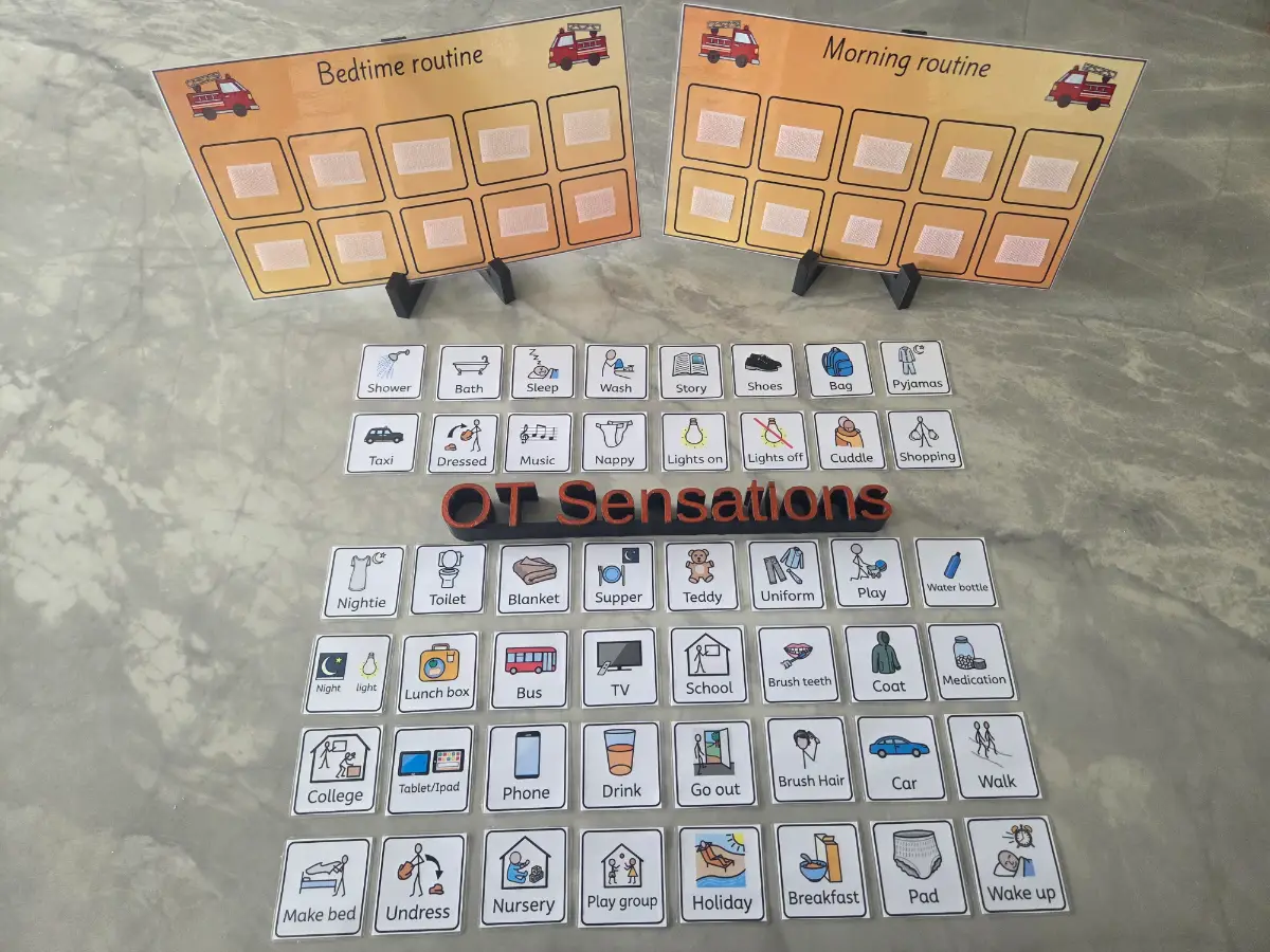 Fire truck Visual morning and bedtime routine boards with pecs