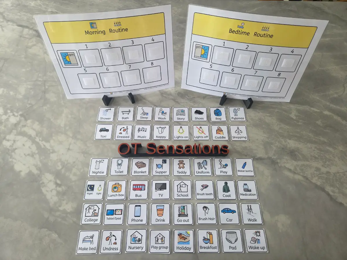Visual morning and bedtime routine boards with pecs