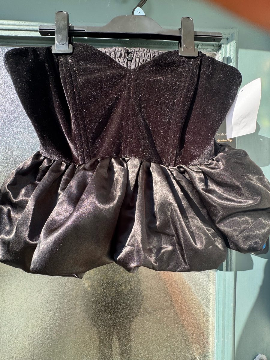 River Island Black Strapless Bubble Hem Mini Dress UK M Party Dress Y2K inspired