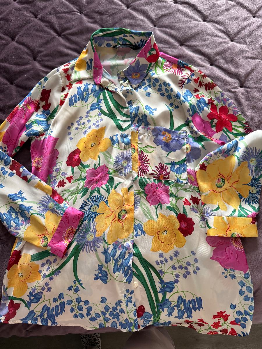 Zara floral satin shirt