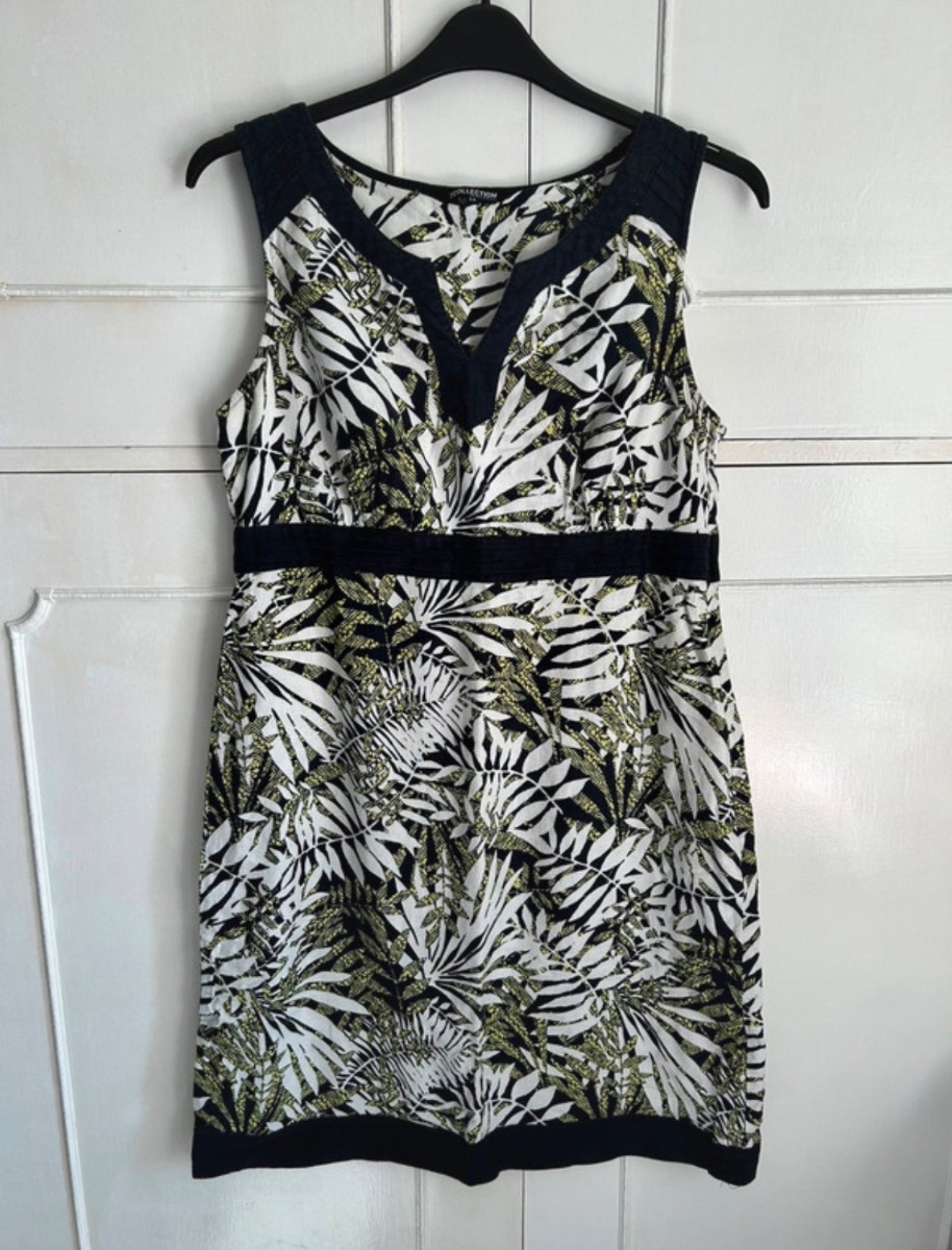 The Collection Debenhams Linen‑Mix Leaf Print Shift Dress | Size UK 14