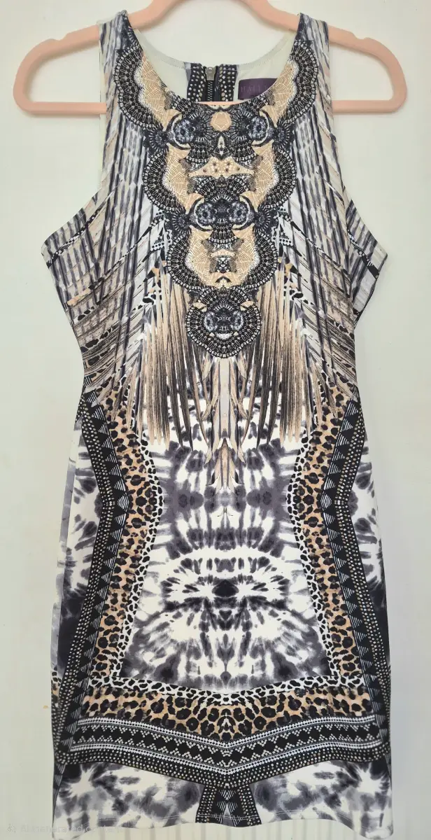 Hale Bob Tribal Leopard Print Bodycon Dress M Medium Boho Tie Dye Geometric Mini