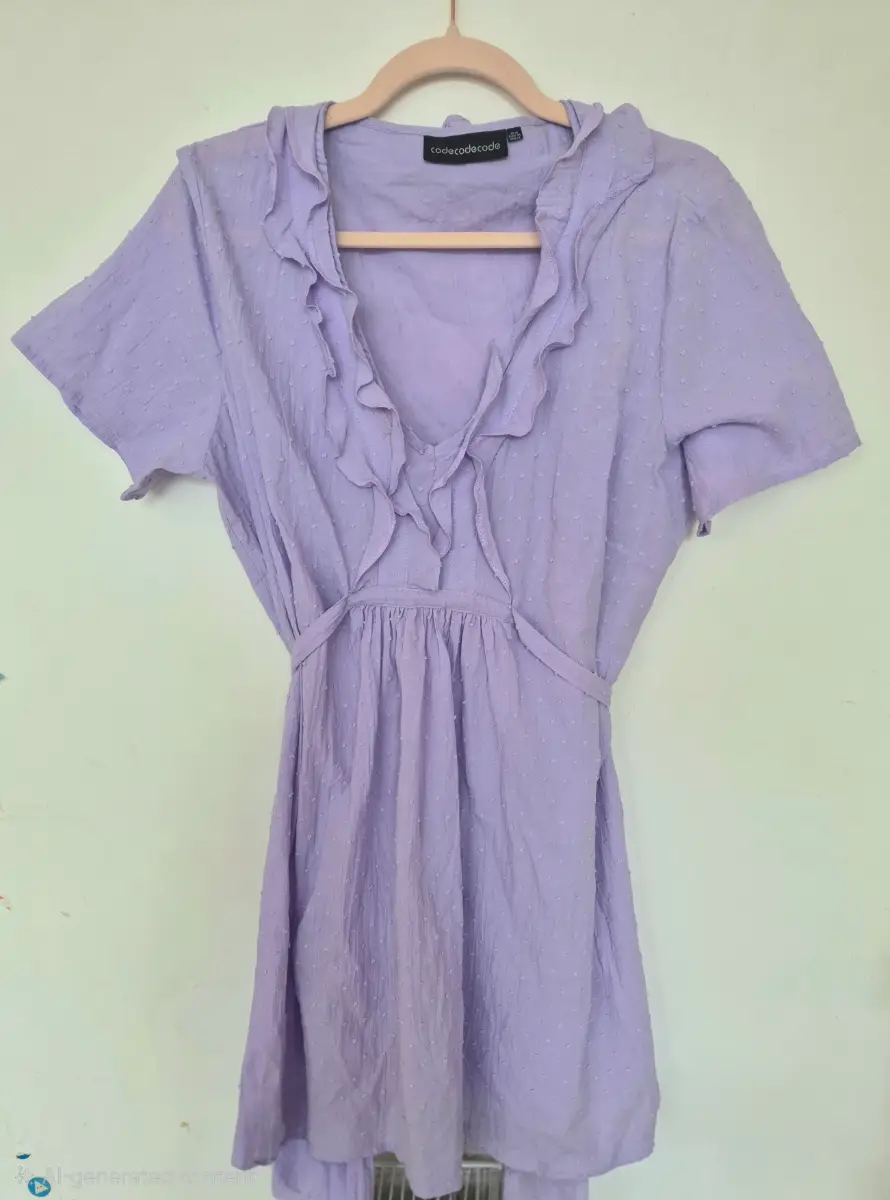 Codecodecode Purple Ruffle Dress Size 18 Swiss Dot Pastel Summer Skater Dress