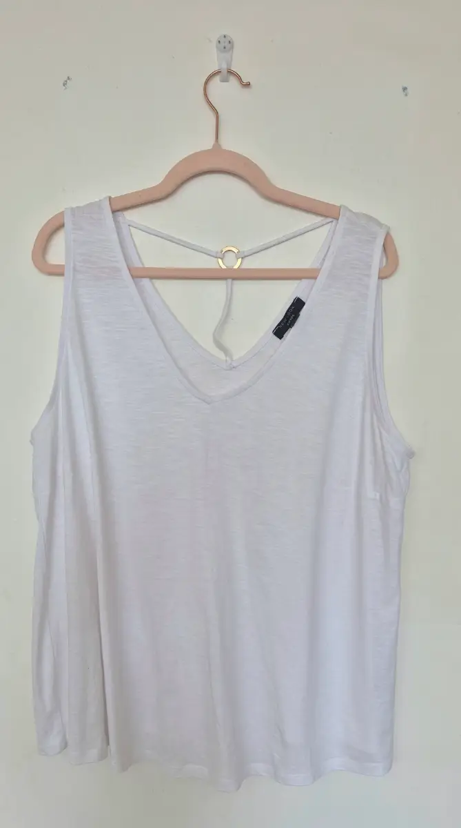 New Look Plus Size 22 White Strappy Back Tank Top Cami Metallic Ring Detail