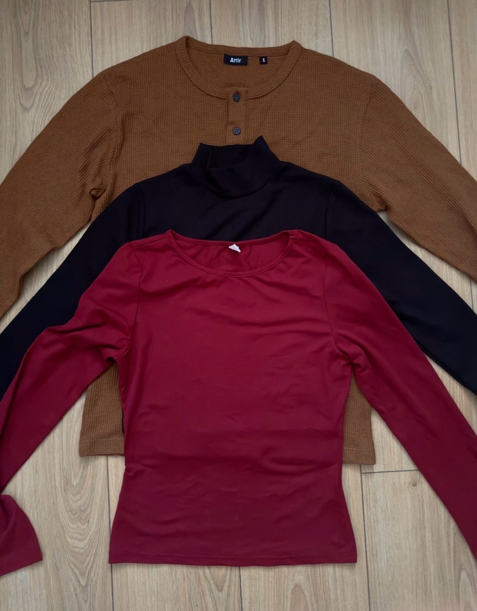Bundle of 3 full length sleeves black red and mustard brown tops