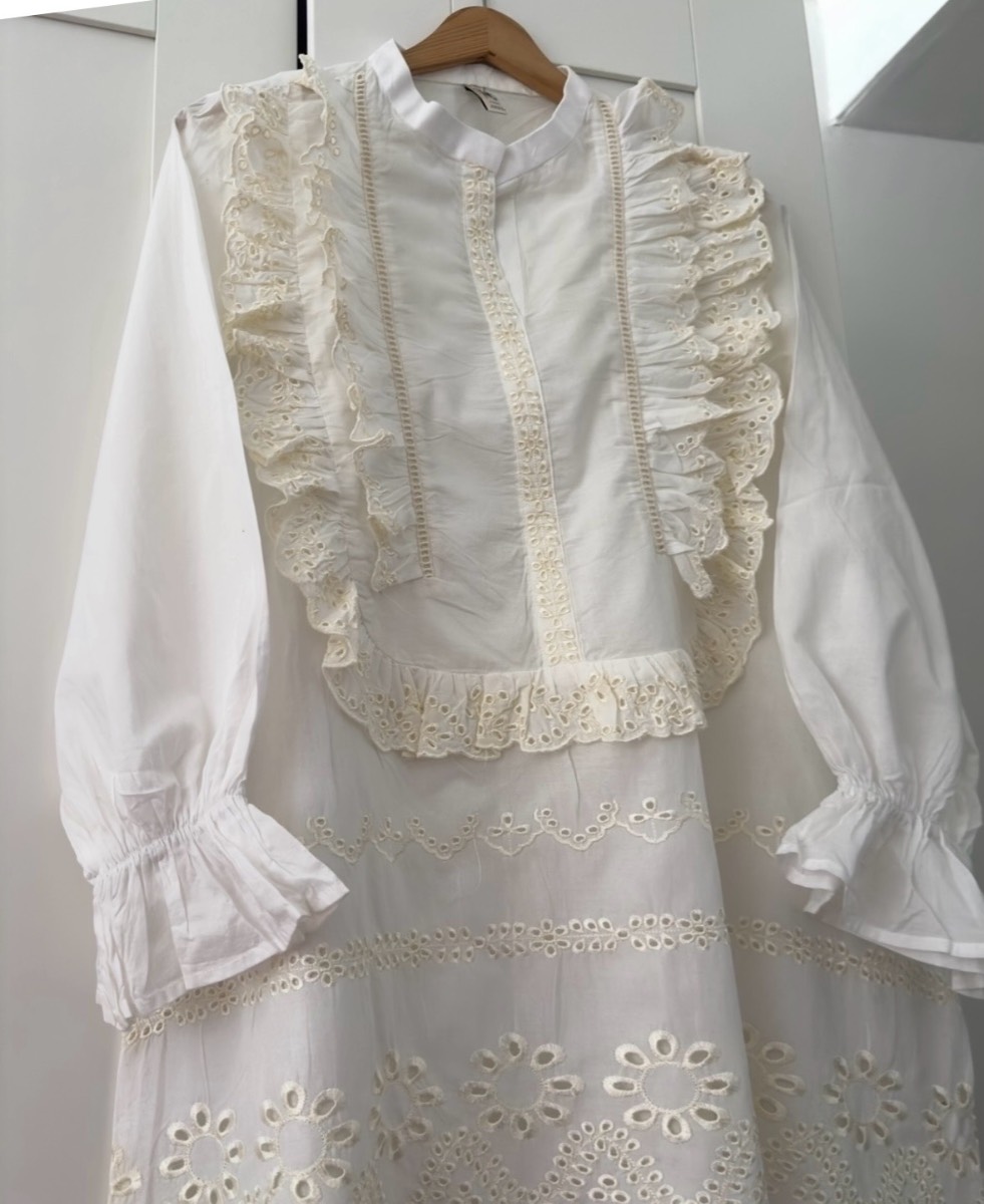100% cotton cottage core broderie anglaise cream and white blouse