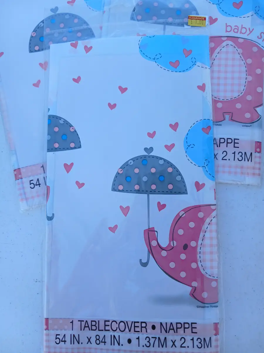 Girls baby shower plastic table cloths pink elephant