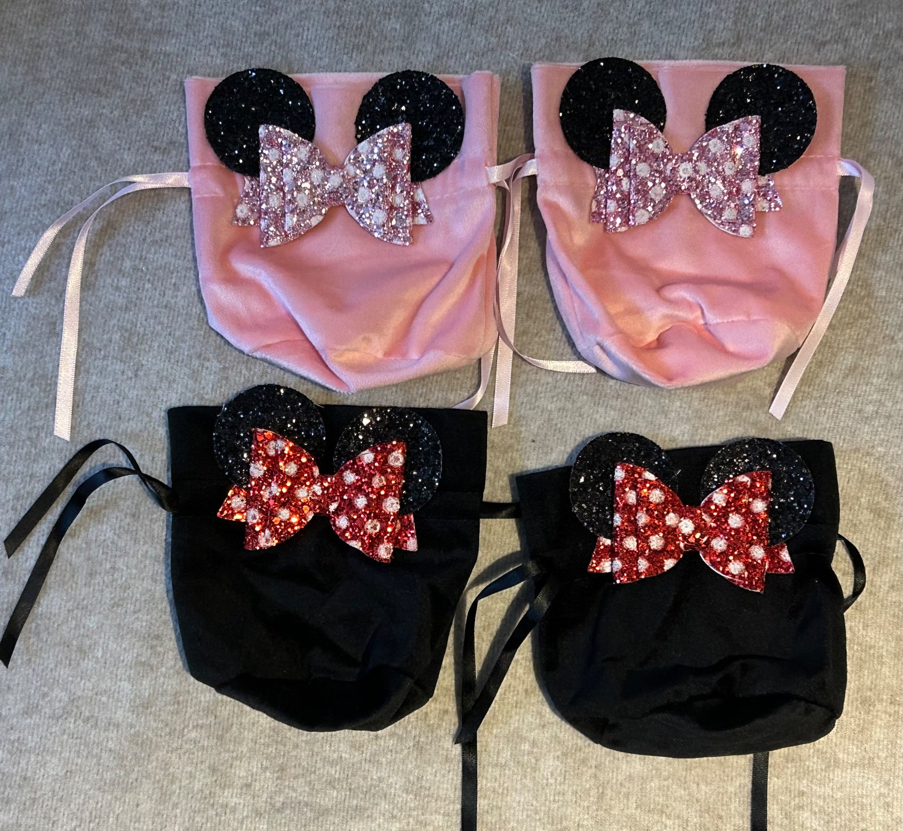4 x  velvet bags with glitter mini mouse ears