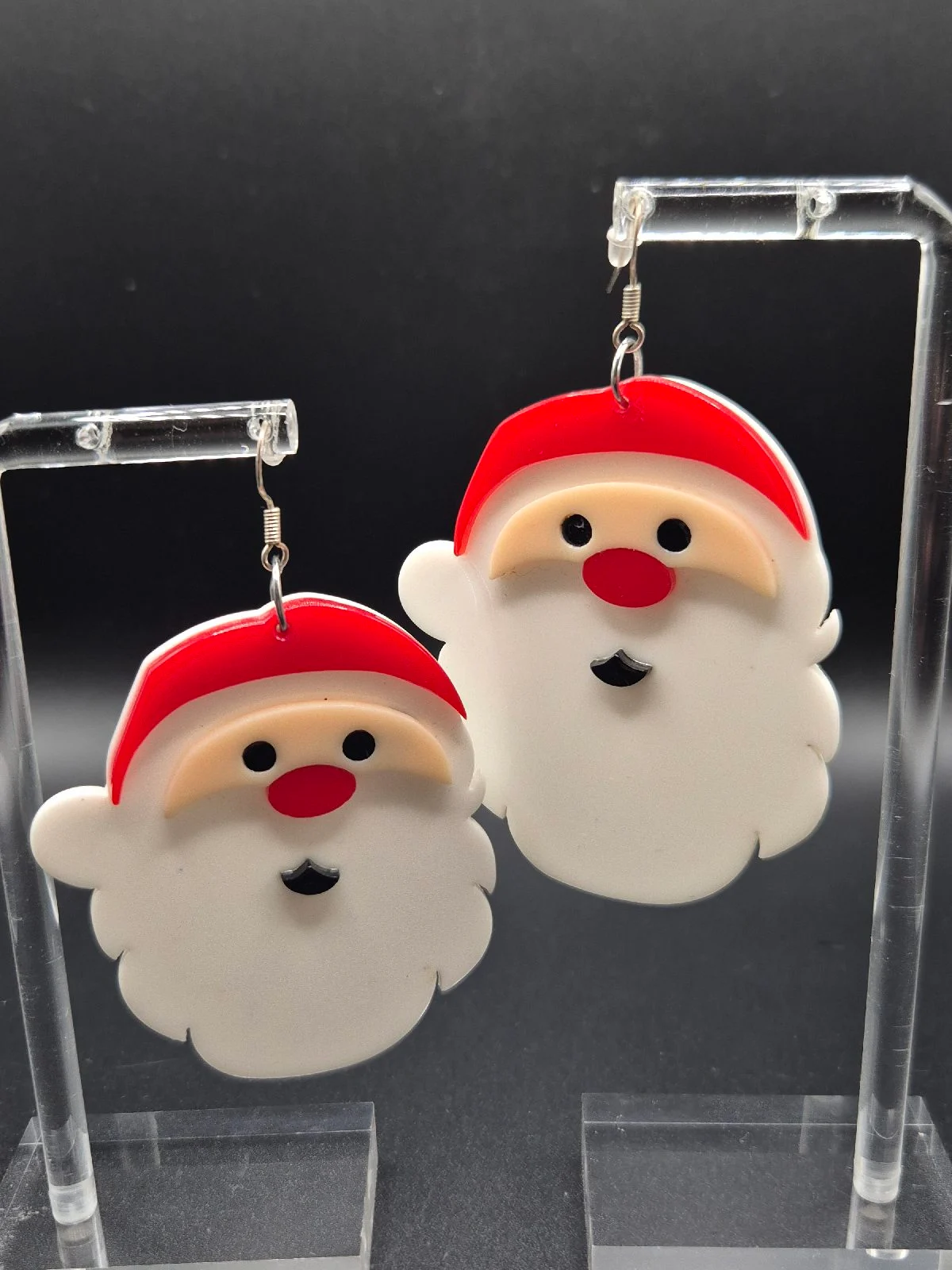 Large Acrylic Santa Father Christmas Face Earrings
