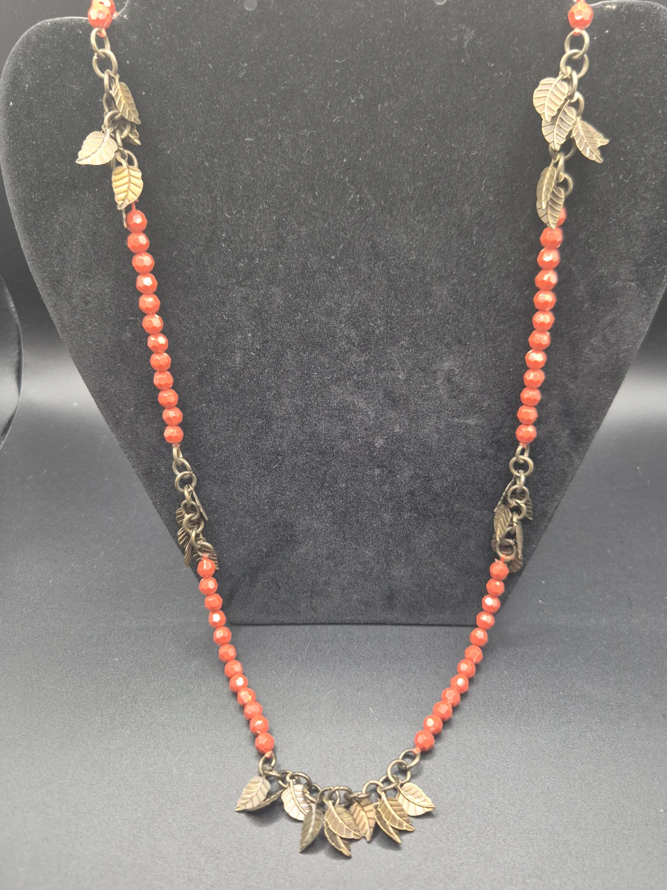 Autumnal Beaded Leaf Charm Cluster Necklace N187