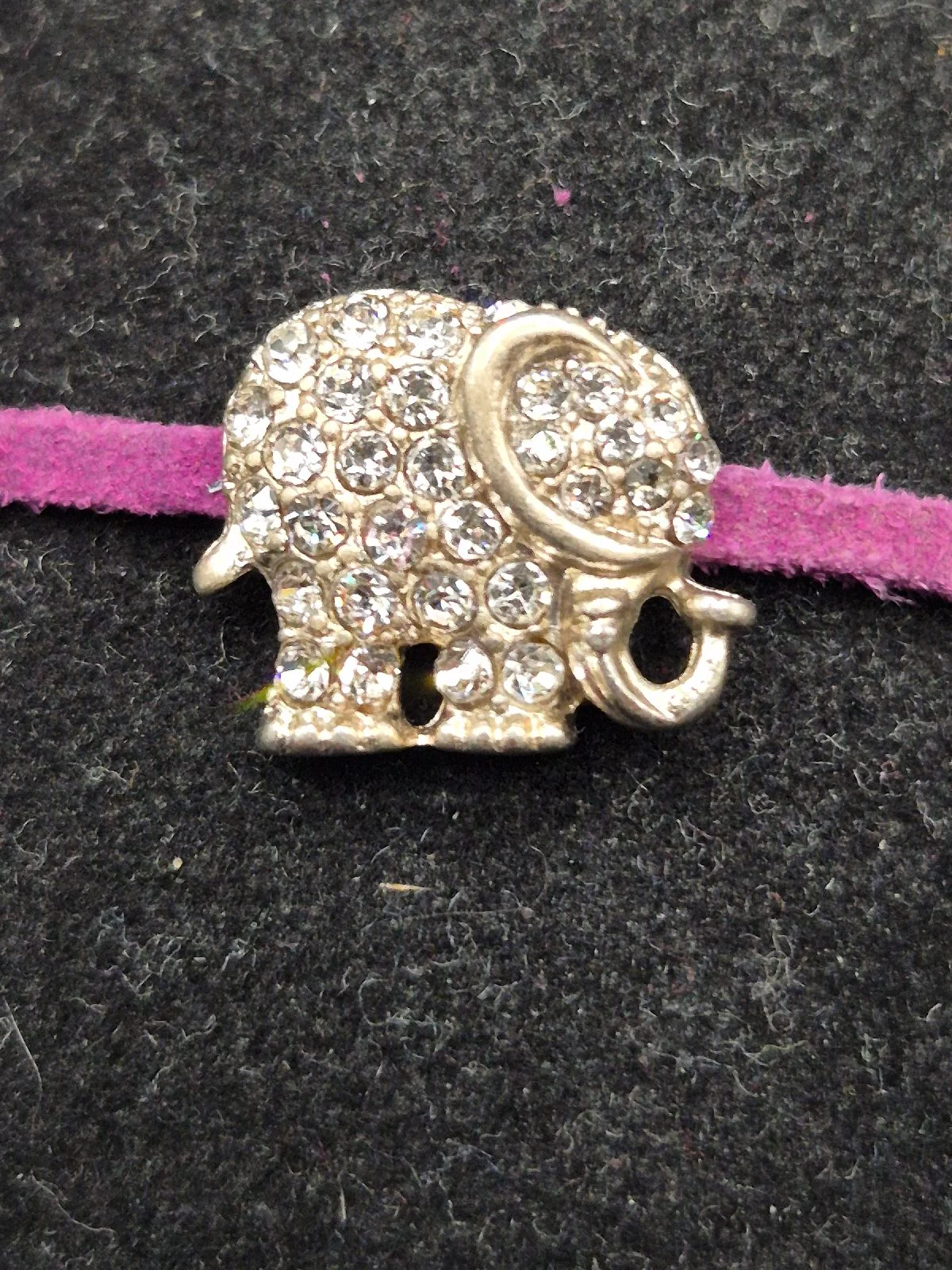 Accessorize Rhinestone Elephant Charm Purple Suede Bracelet B83