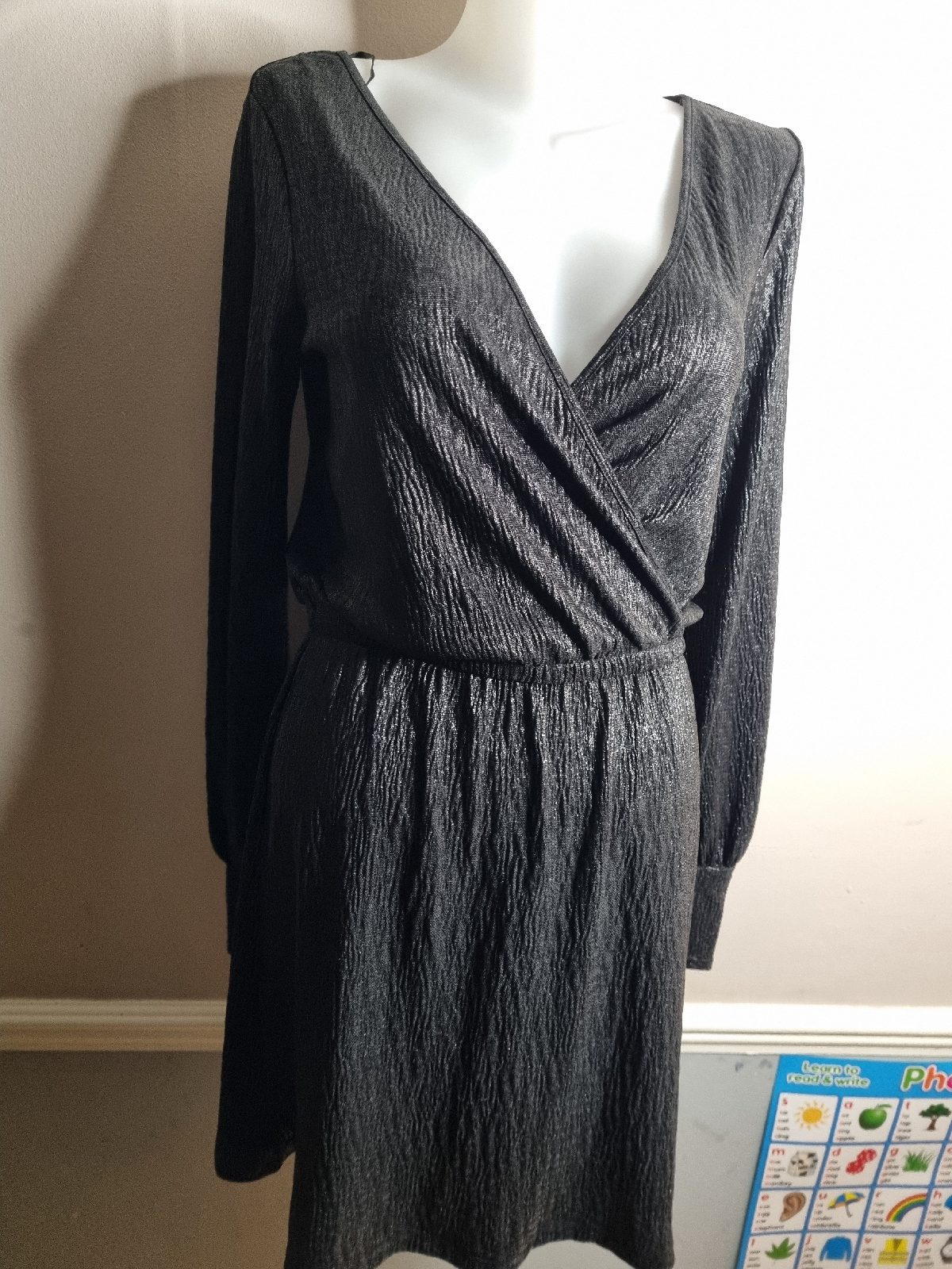 Black Shimmer Wrap Style Elasticated Mini Dress. Zara Collection Size S