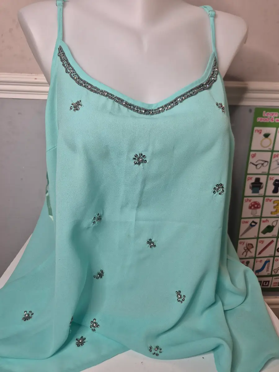 Mint Green Strappy Vest Top with Sequin Embellishments - New Look Size 20