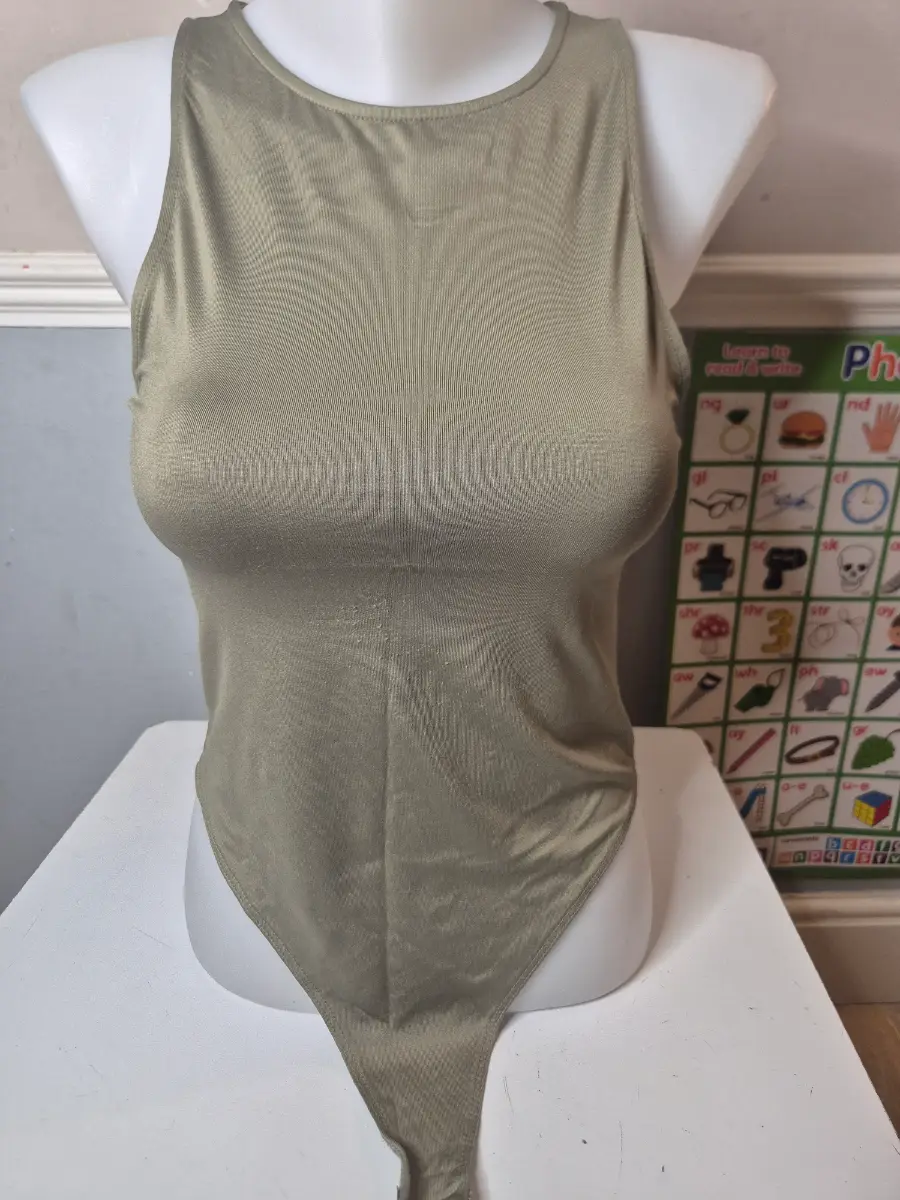 Khaki Stretch Sleeveless Bodysuit - Primark Size S