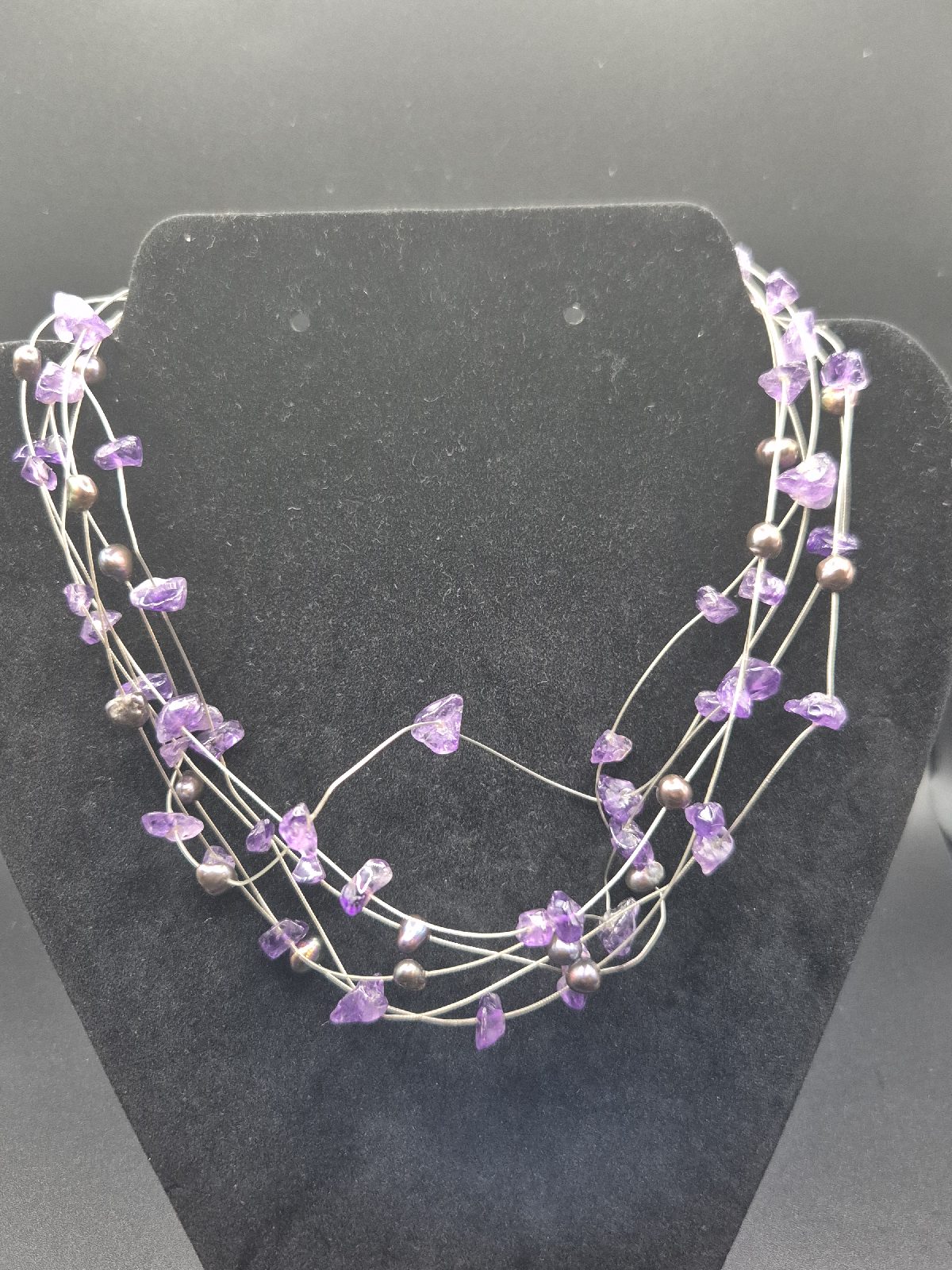 Multi Strand Wire Necklace with Purple Shard Beads (N134)