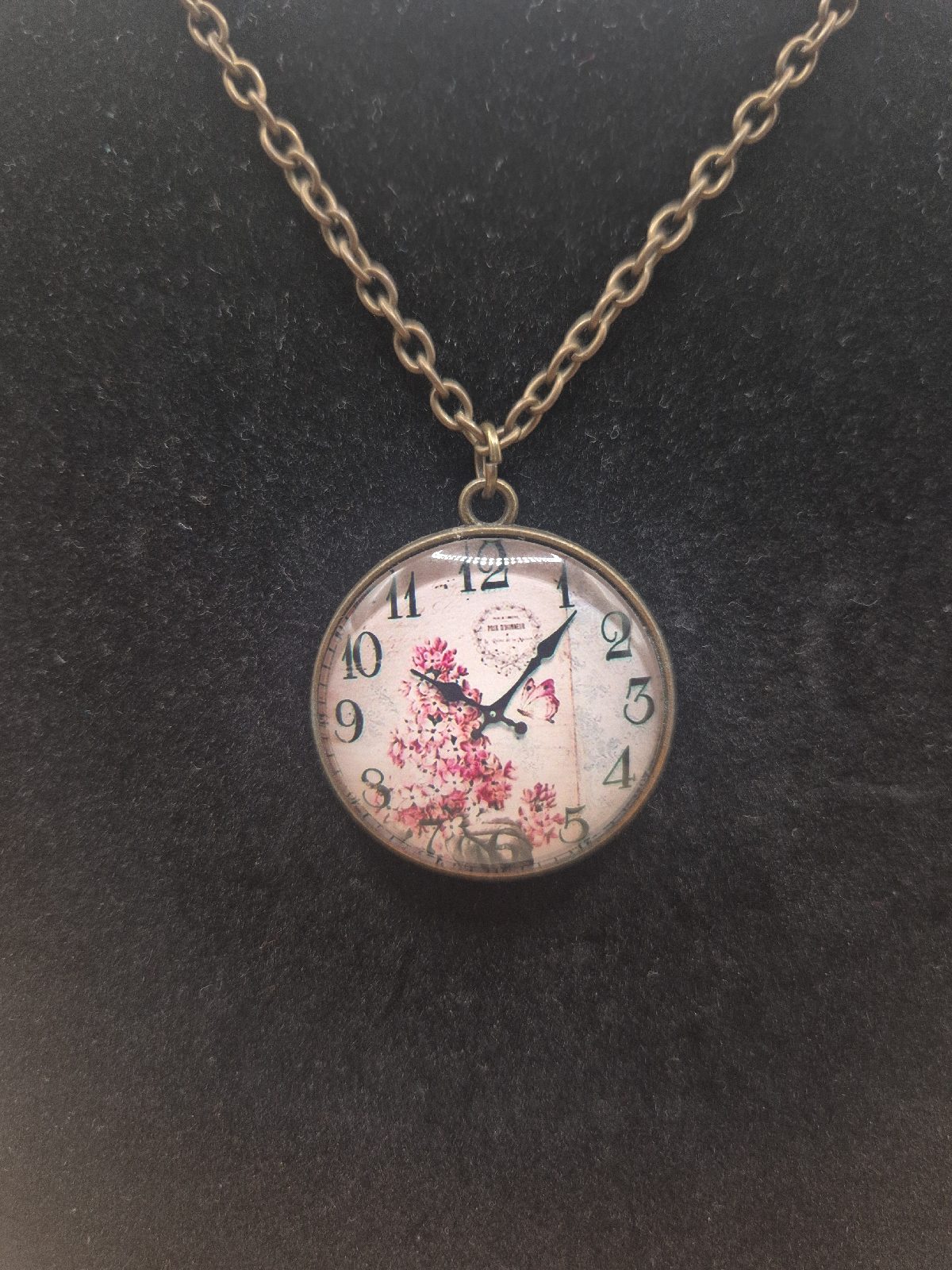 Bronze Coloured Necklace with Clock Face Pendant