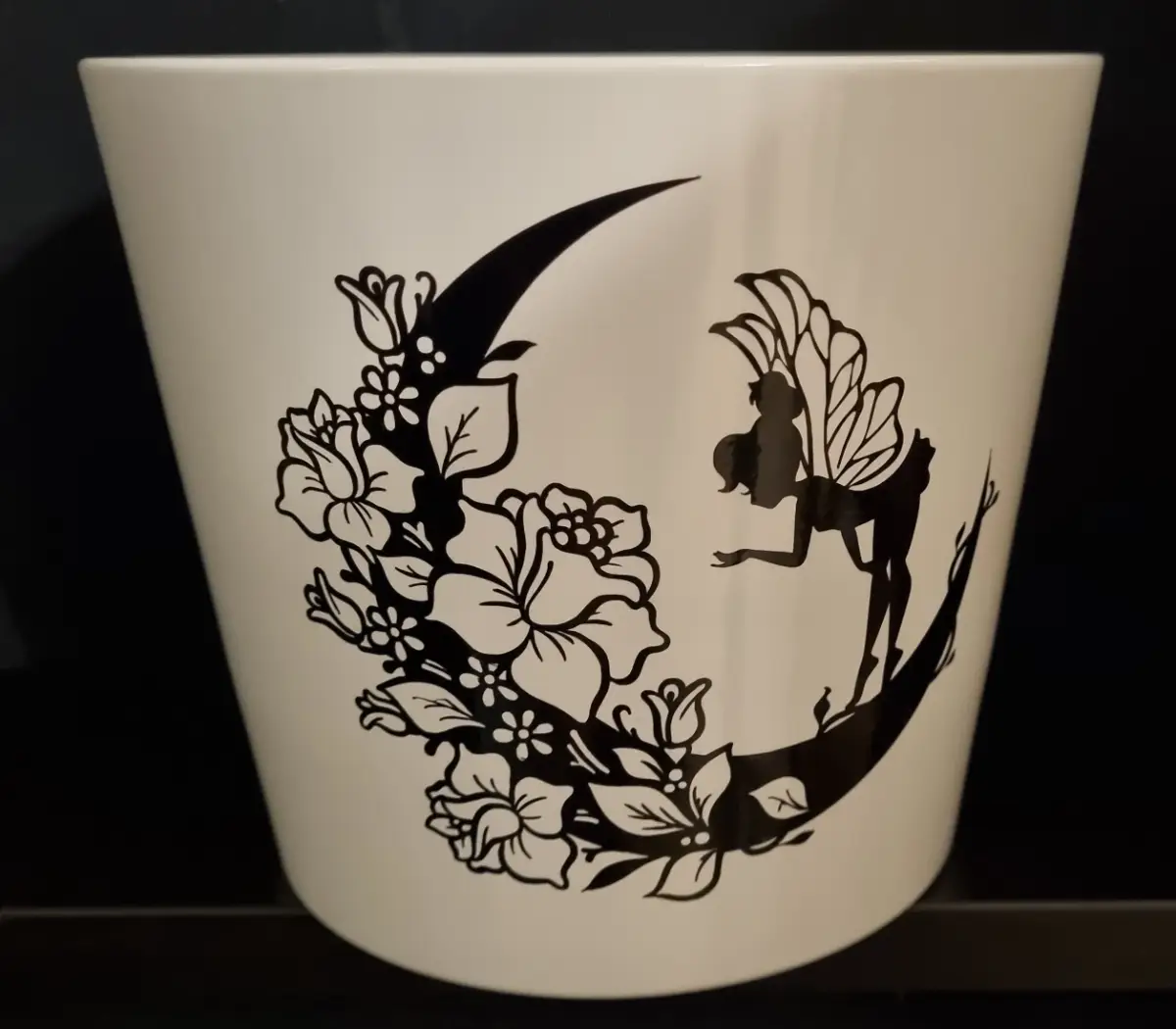 Upcycled White Planter 14cm Diameter with Fairy Decals