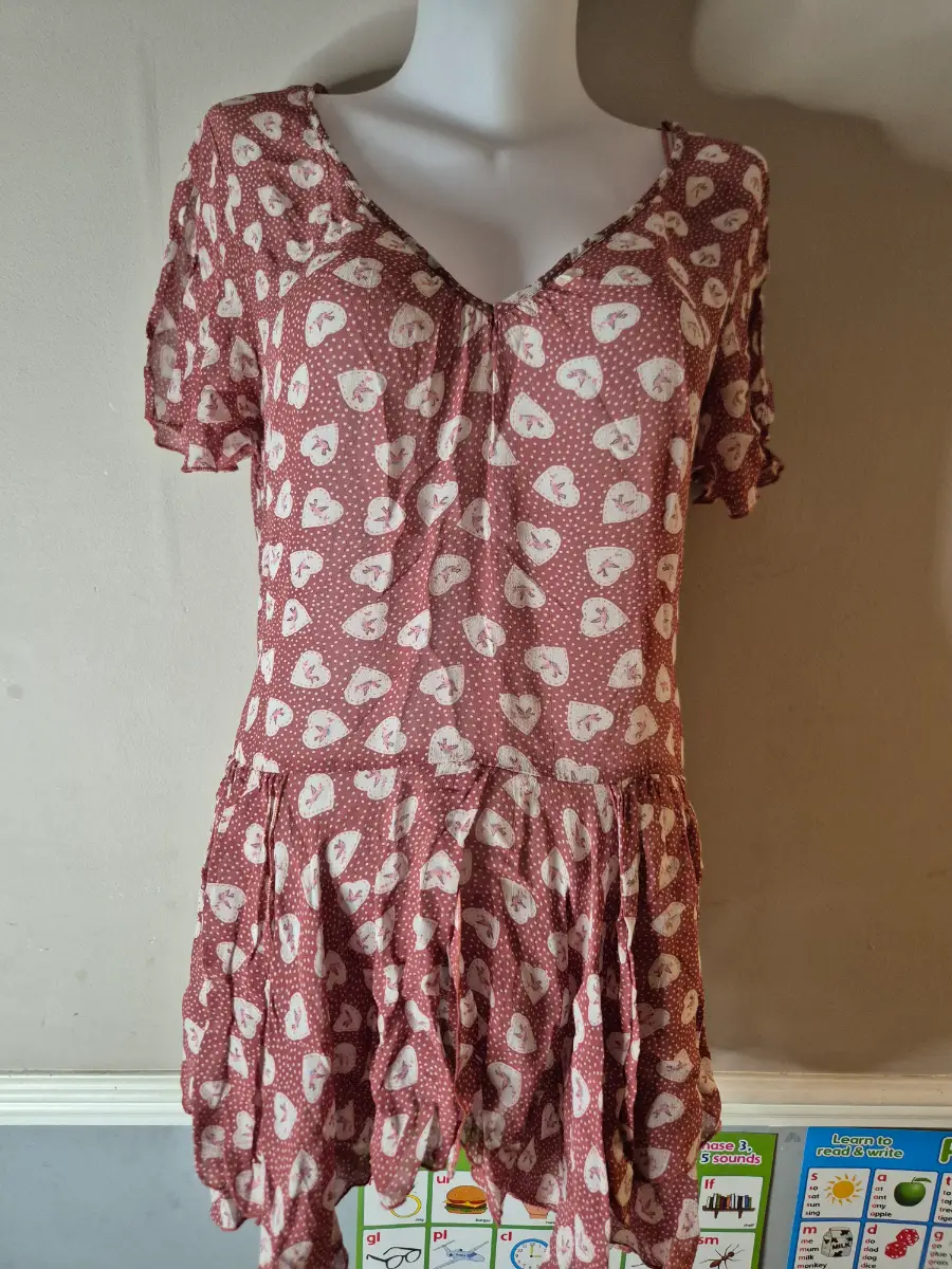 Pink Sheer Heart Patterned Asymmetric Hem Top - Next
