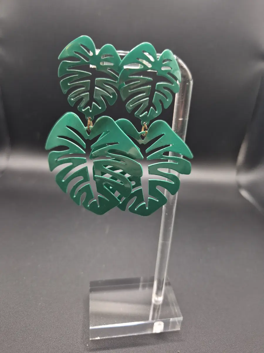 Green Metal Leaf Cutout Earrings