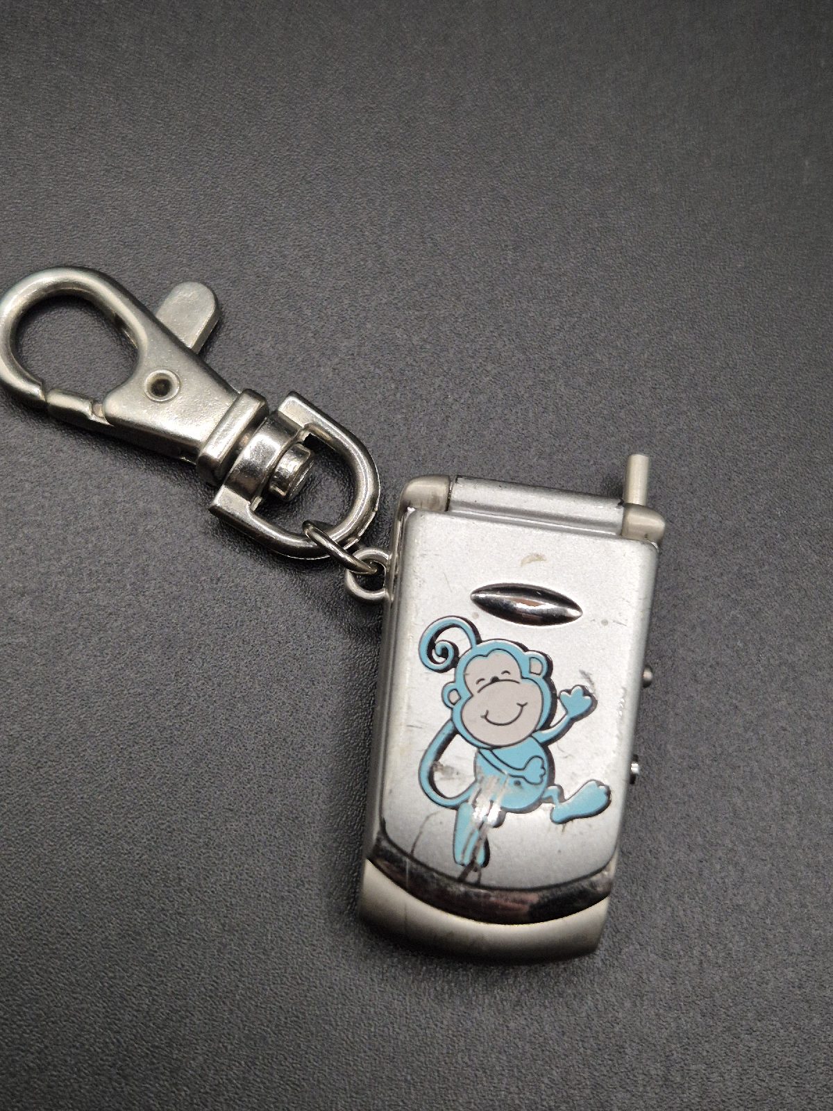 Y2K Digital Clock Blue Monkey Flip Phone Keyring