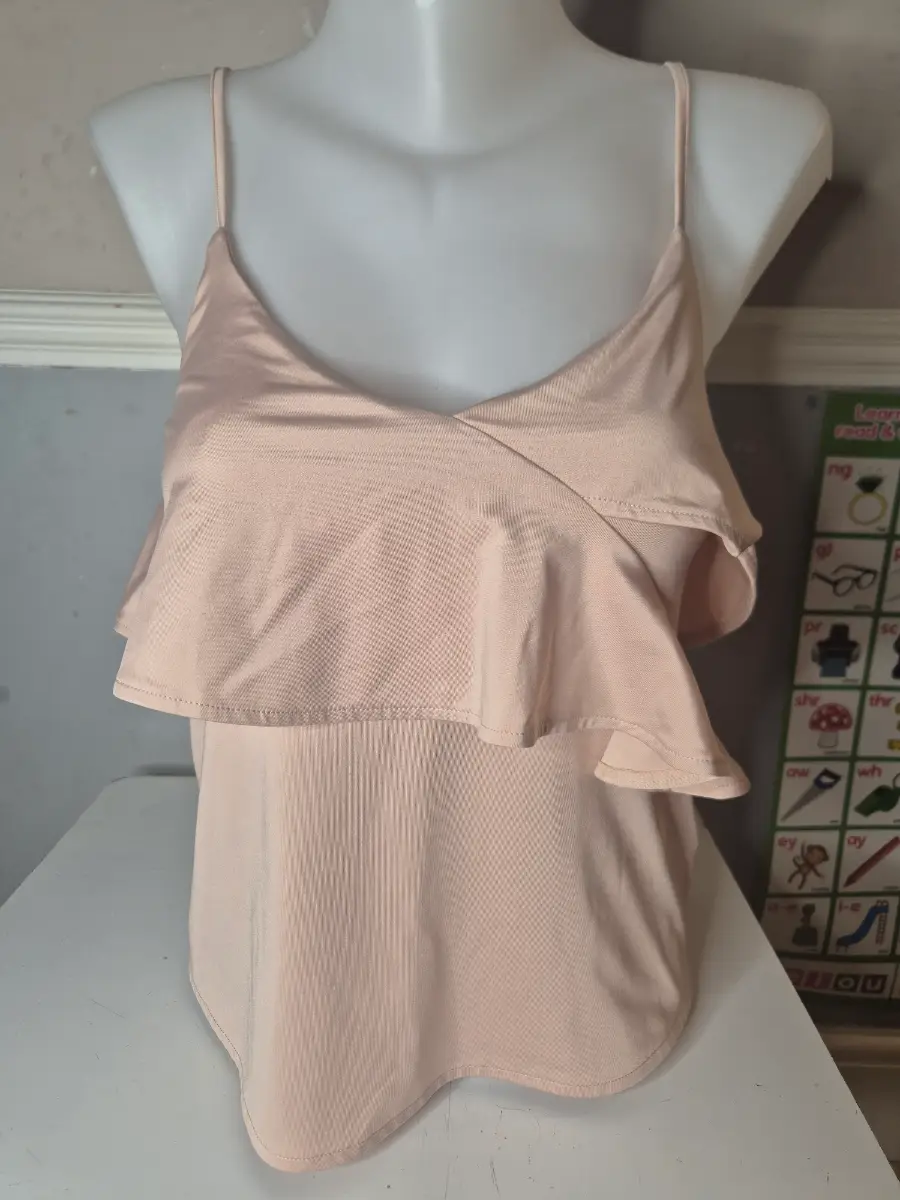 Beige Ruffle Detail Strappy Top - H&M Size XS