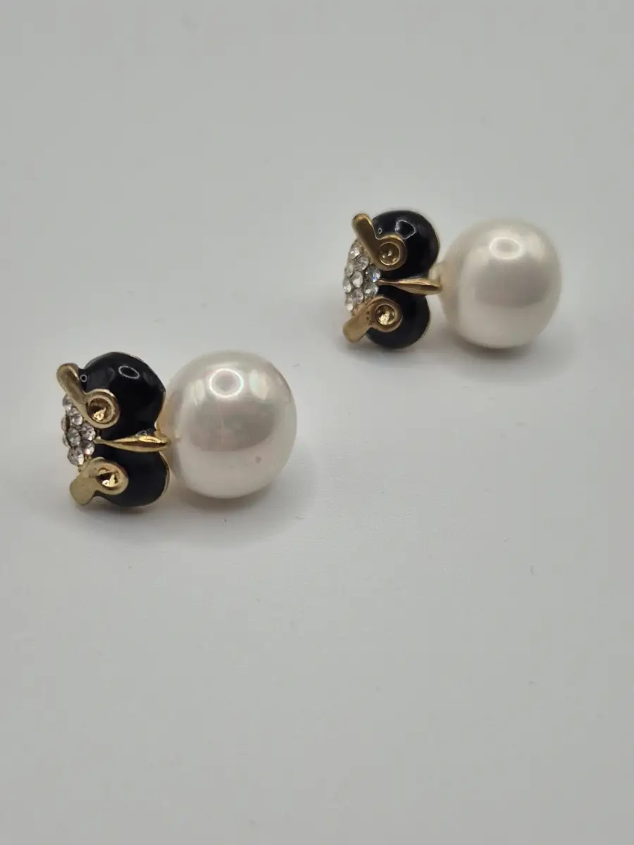 Quirky Faux Pearl Owl Stud Earrings