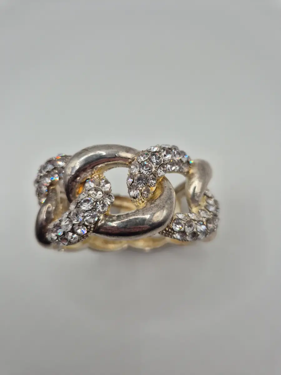1990s Style Chunky Cuban Link Bangle with Pavé-Set Crystals