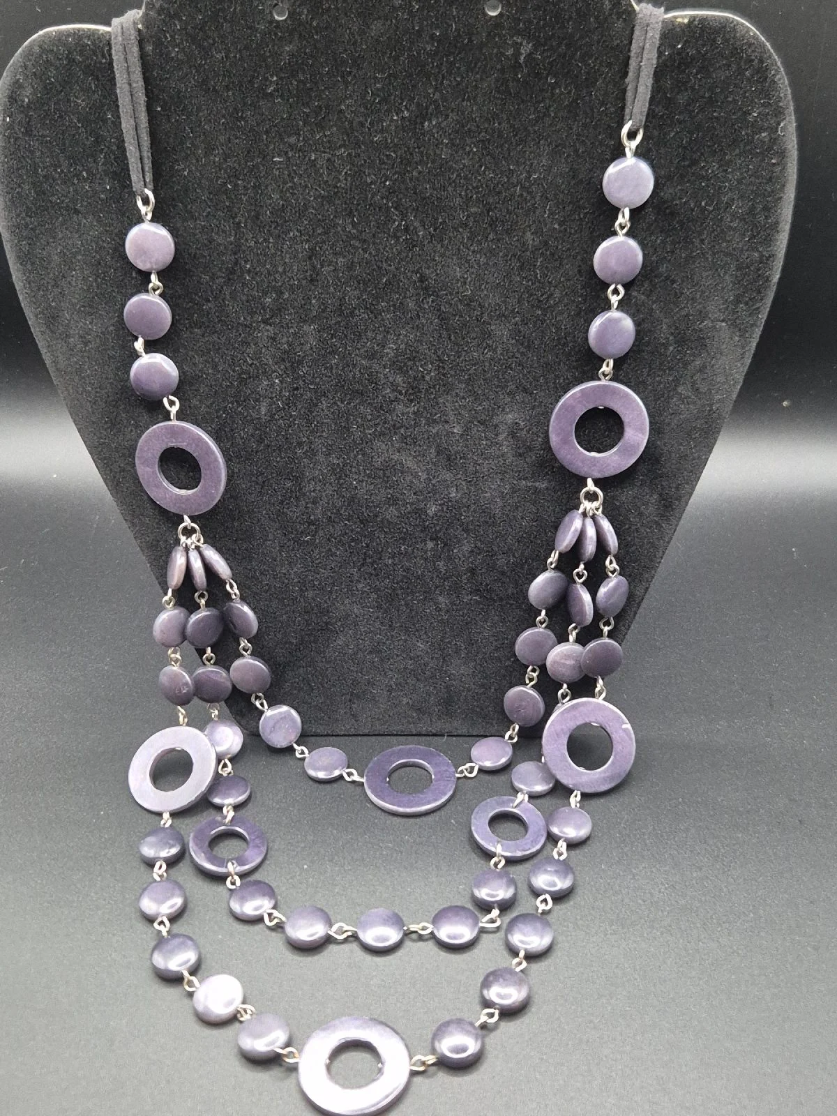 Multi Strand Smoky Purple Circle Beaded Statement Bib Necklace N172