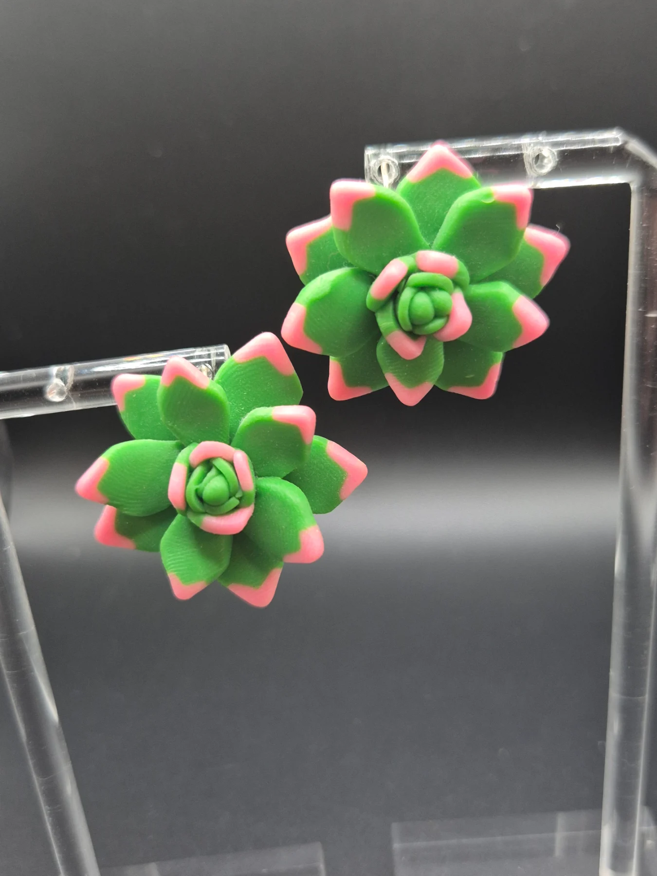 Handmade Polymer Clay Echeveria Succulent Earrings E53