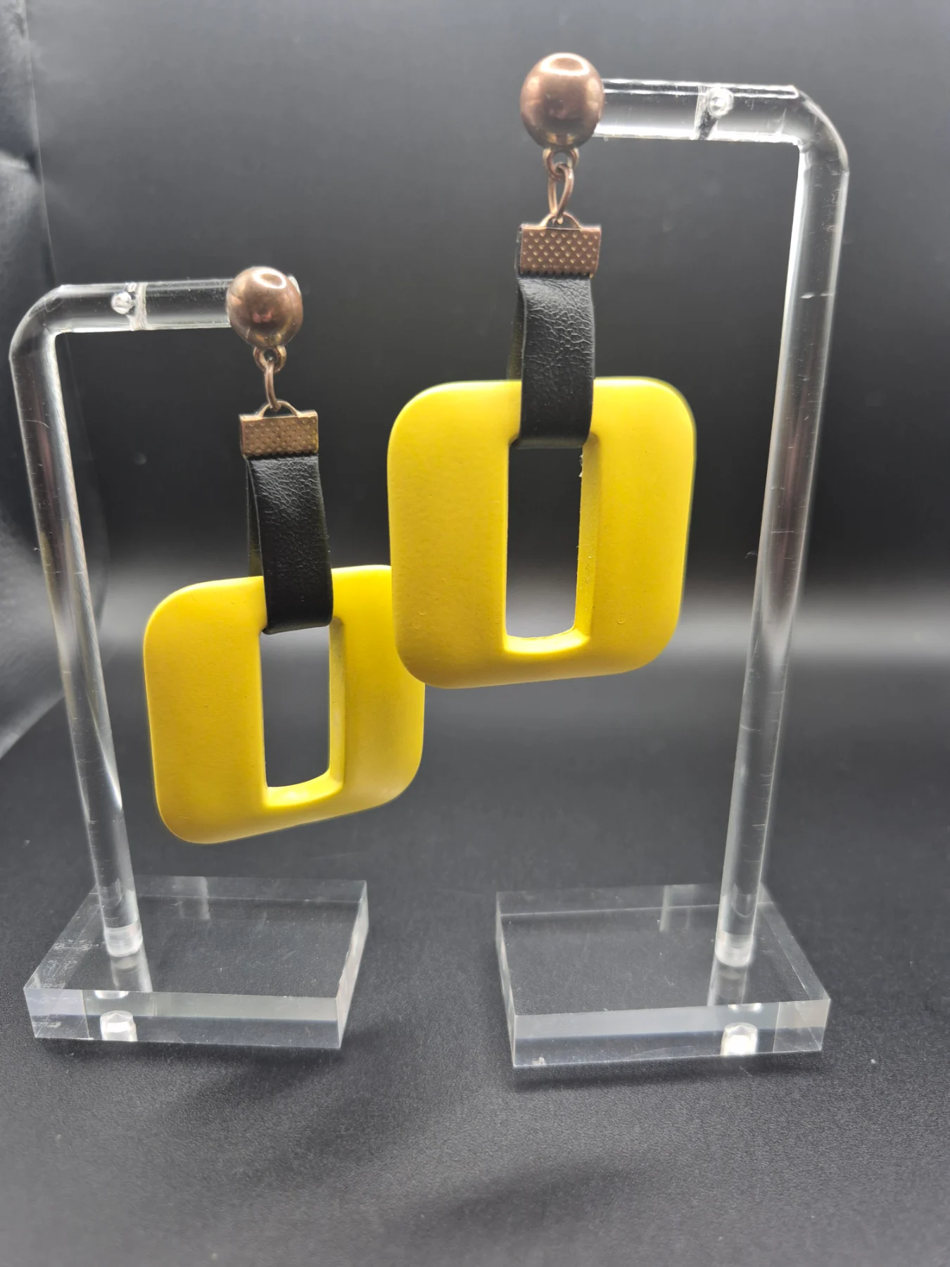 Geometric Chunky Square Earrings with Leather Strap E56