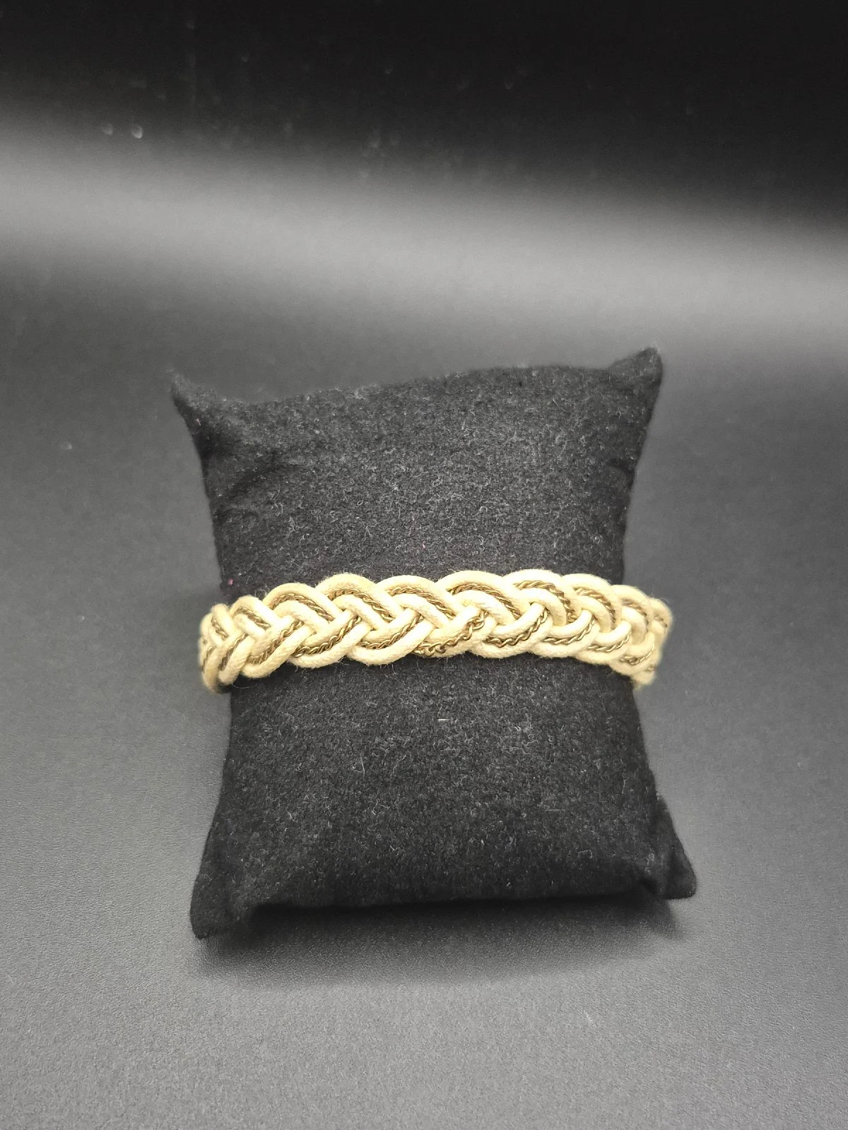 Beige Plaited Cord Bracelet with Gold Tone Chain Interwoven Unisex B49