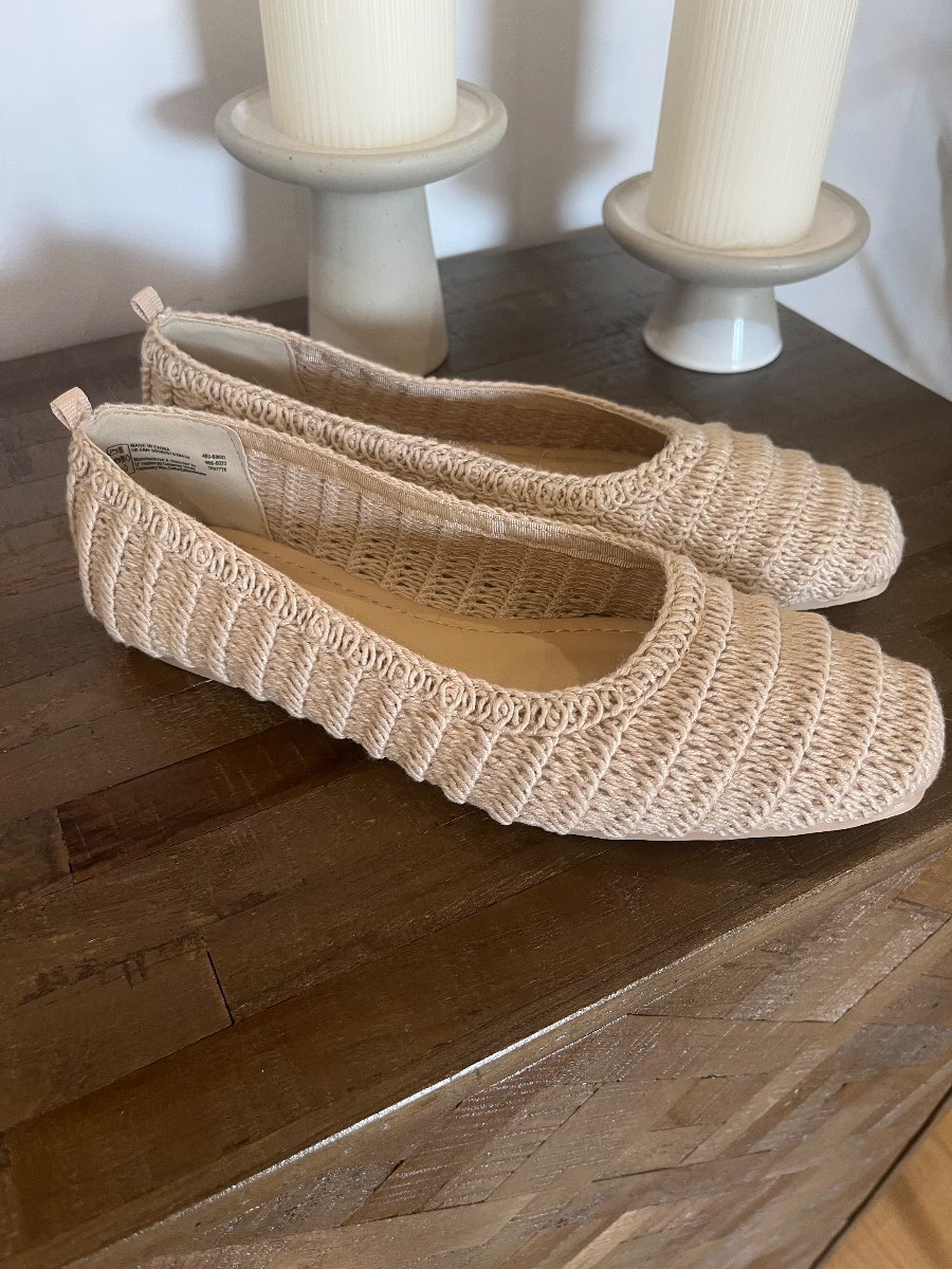 Brand new Ladies crochet knit gorgeous beige ballet shoes