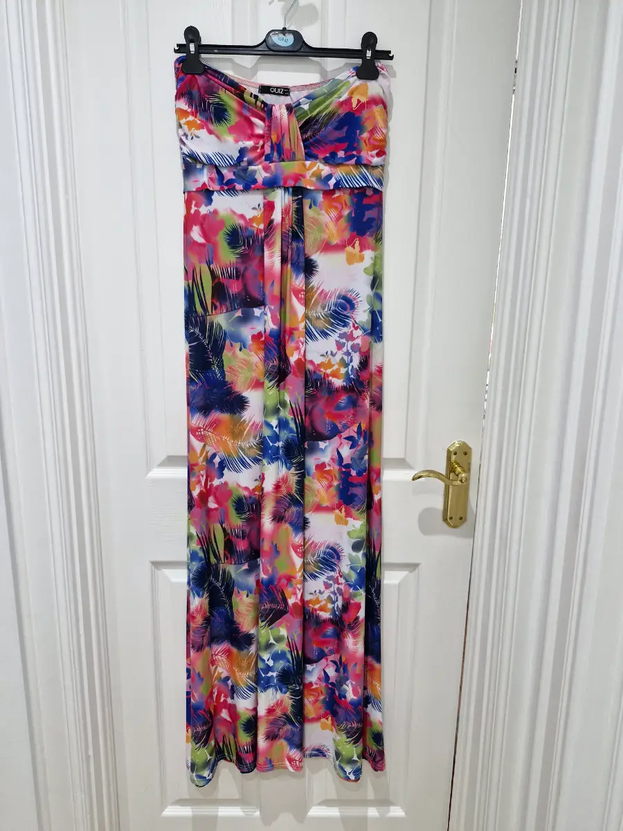 Quiz /Strapless Maxi Vibrant Leafy Pattern Dress ..Size 14uk..Exc Cond