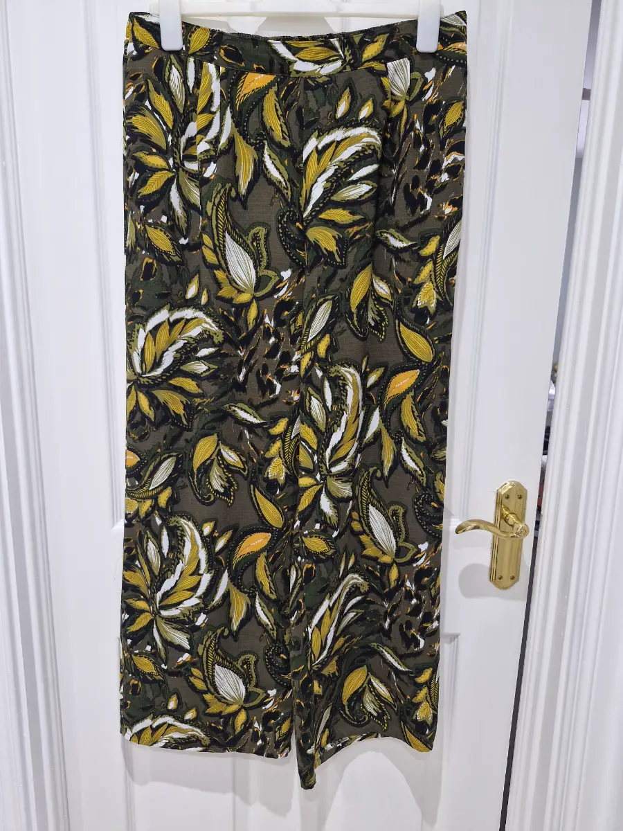 Papaya..Forest Leafy Wide Leg Trousers..Green Golds..Size M 14uk..Exc Cond