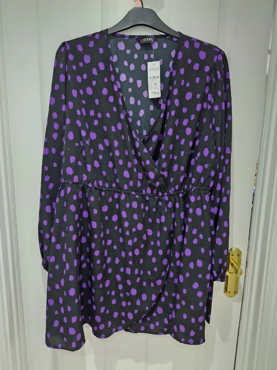 Yours..Purple Black Wrap Dress..Size 24 NWT RRP £29.99