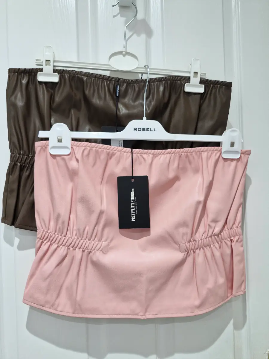 Prettylittlething.2/.Petite Pu Shoulder Frill  Detail Crop Tops ..Size 14uk NWT