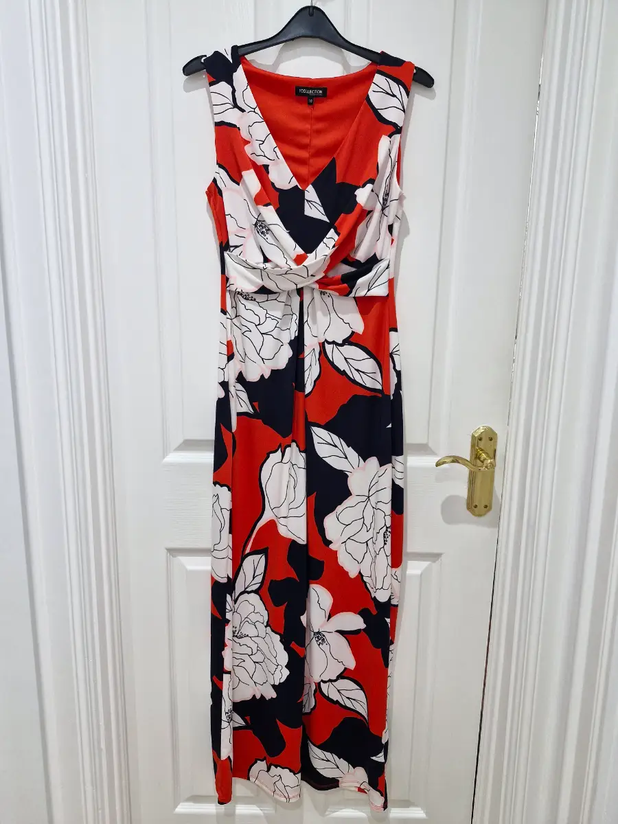 Debenhams..Red White Floral Twist Dress ..Size 10uk..Exc Cond