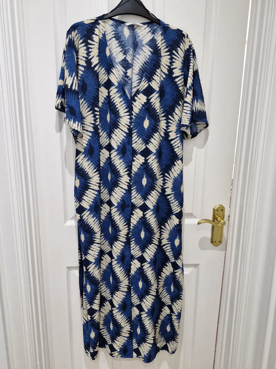 George..Blue White Geometric Long Dress ..Size 14uk..Exc Cond