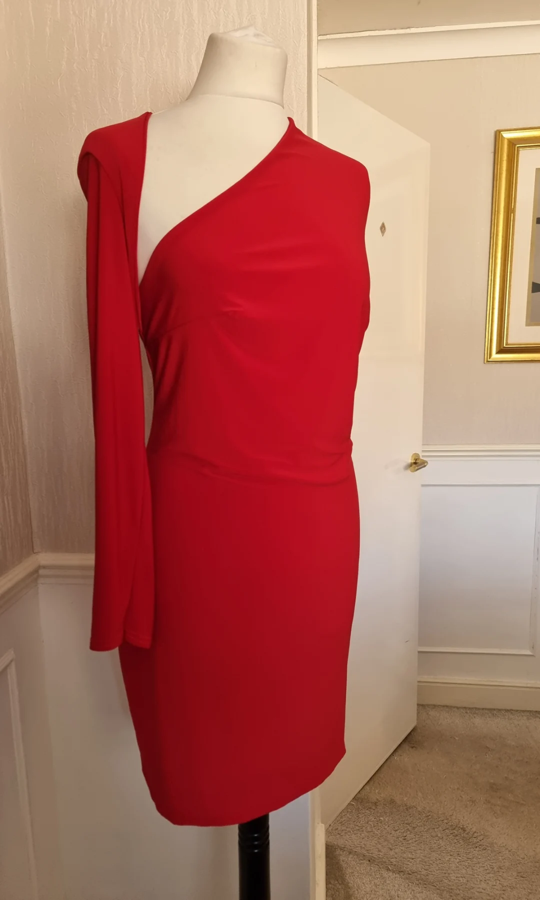 Club L London UK22 Curve Plus Size Sexy Red Asymmetric One Sleeve Bodycon Dress