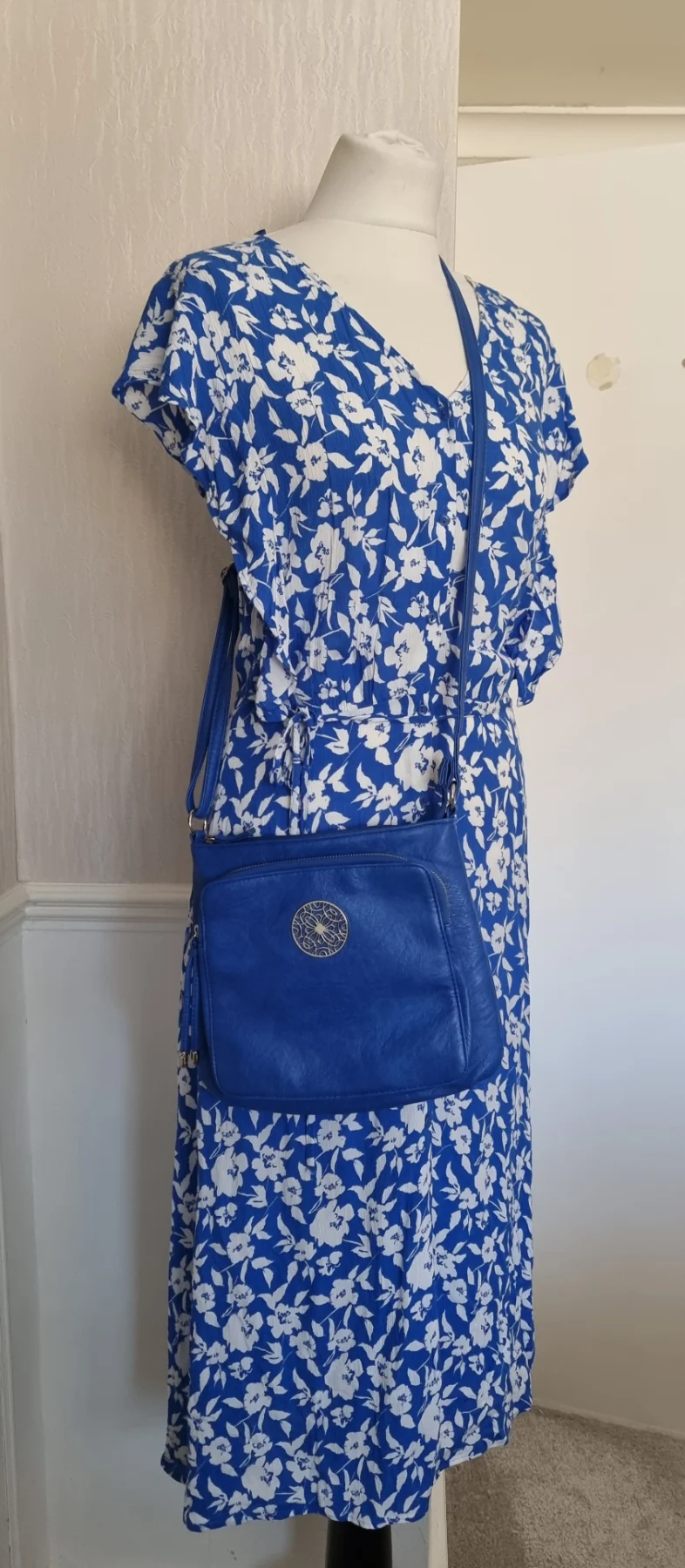 Wallis Shoulder or Crossbody PU Faux Leather Silver Hardware Blue bag
