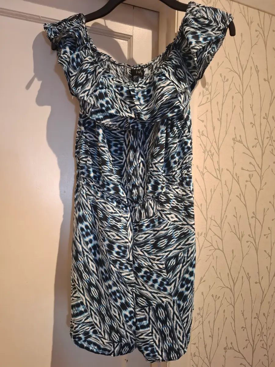 ladies F&F blue geometric playsuit size 14