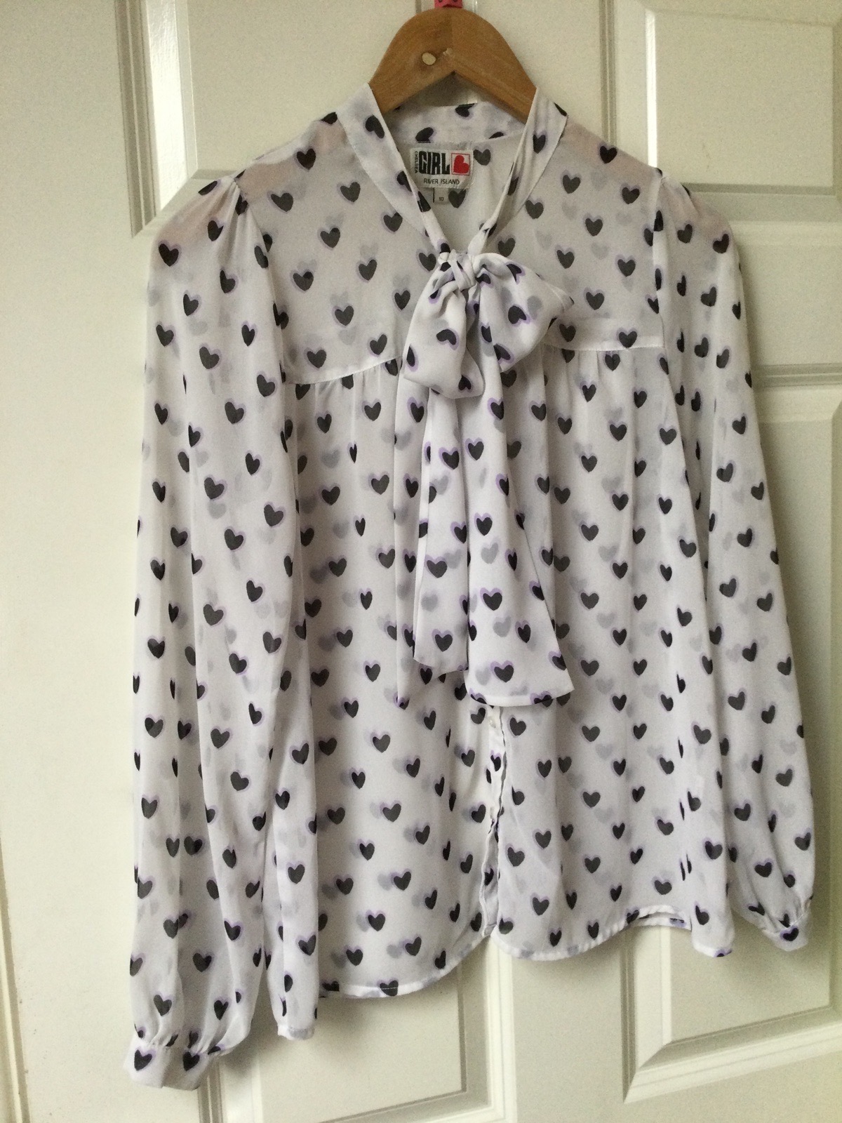 River island heart print tie front blouse