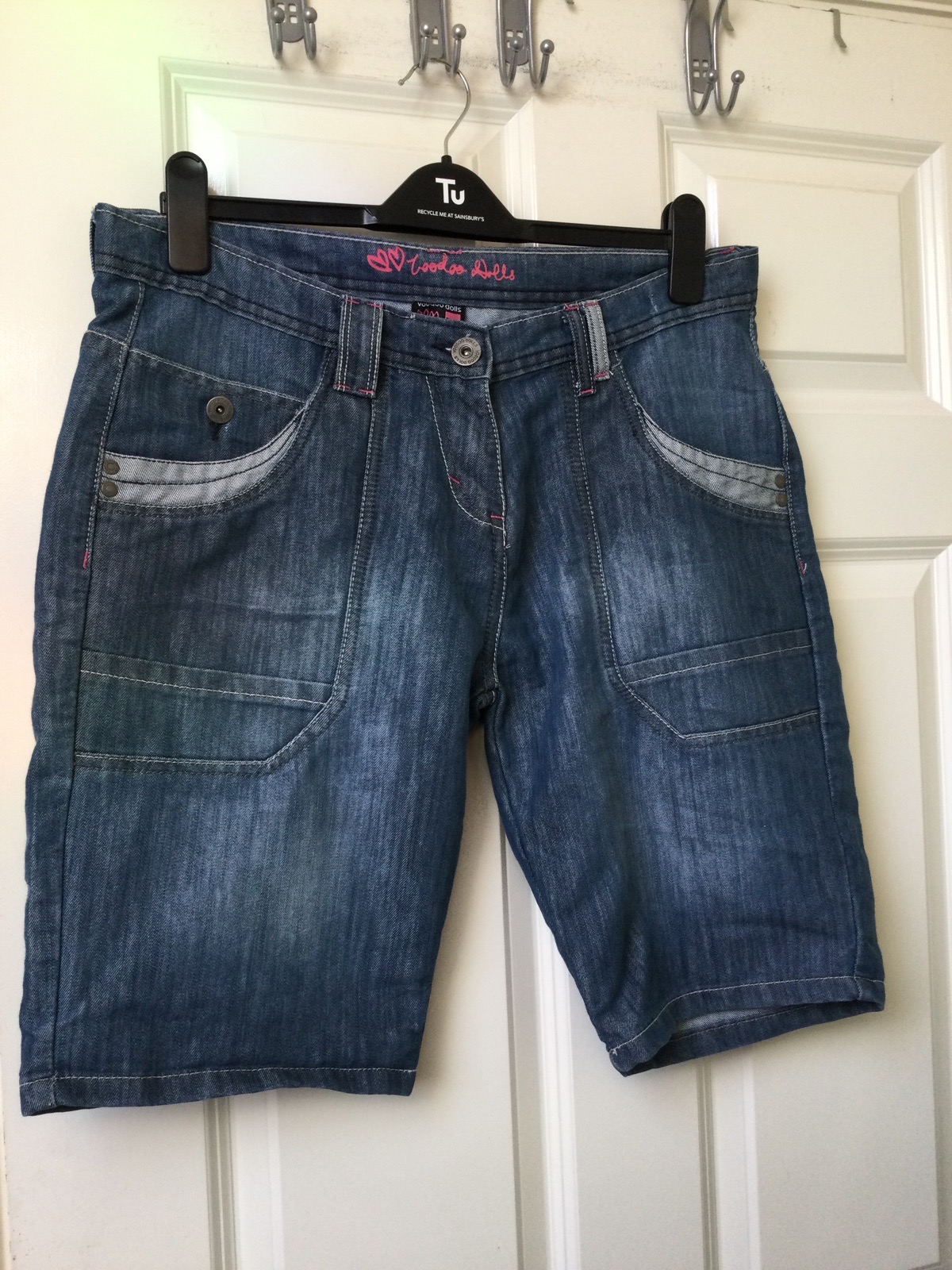 Non stretchy ladies denim shorts.