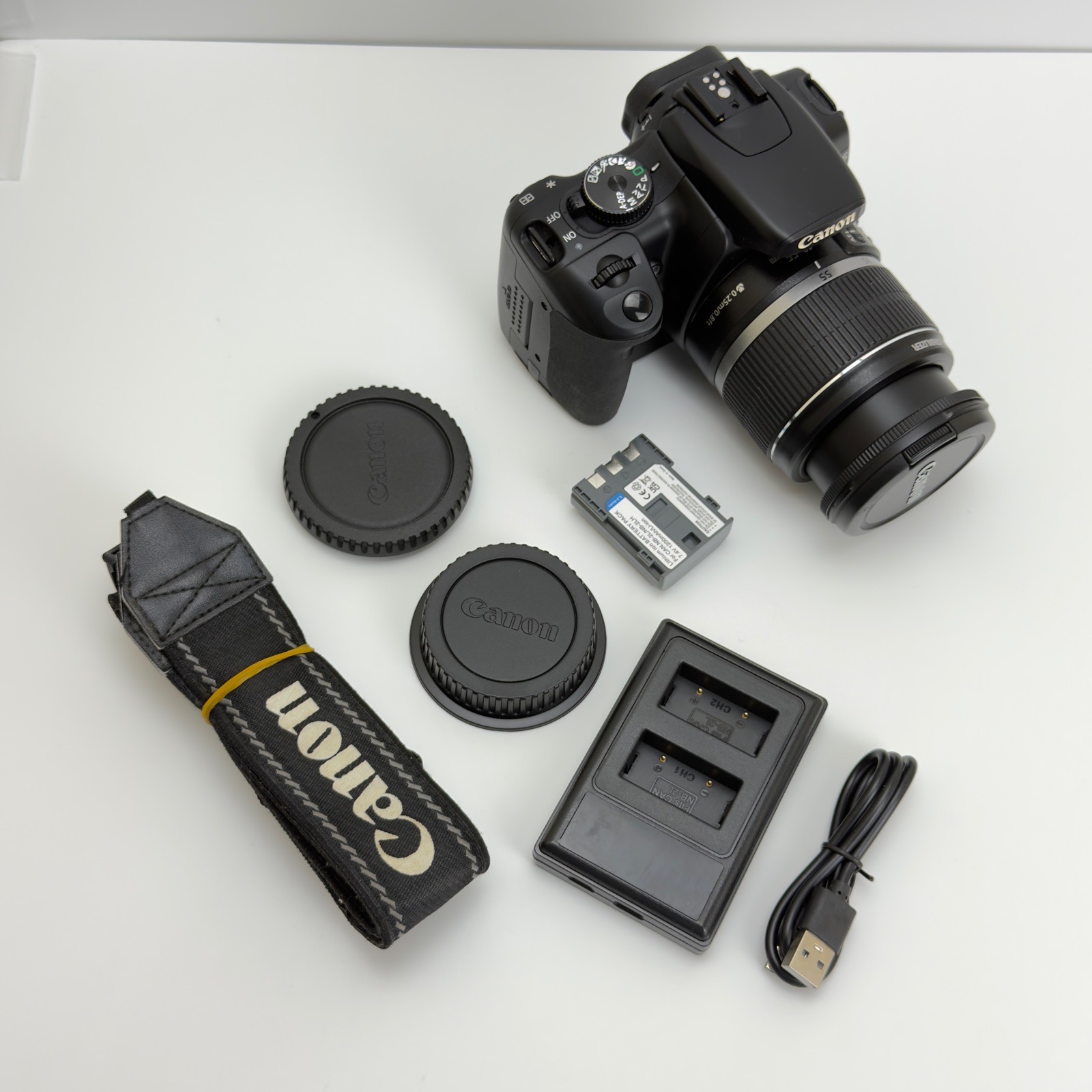 Canon EOS 400D DSLR Camera 18-55mm Lens Battery Charger Strap & Caps Full Set in