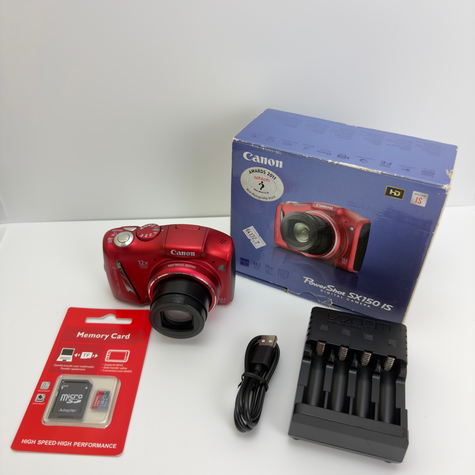 Canon PowerShot SX150 IS 14.1MP Digital Camera 12x Optical Zoom Red Full Set Box