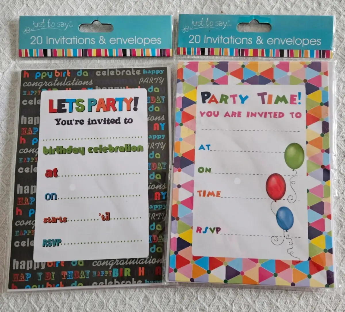 Party Invites, 2 Packs of 20. Brand New
