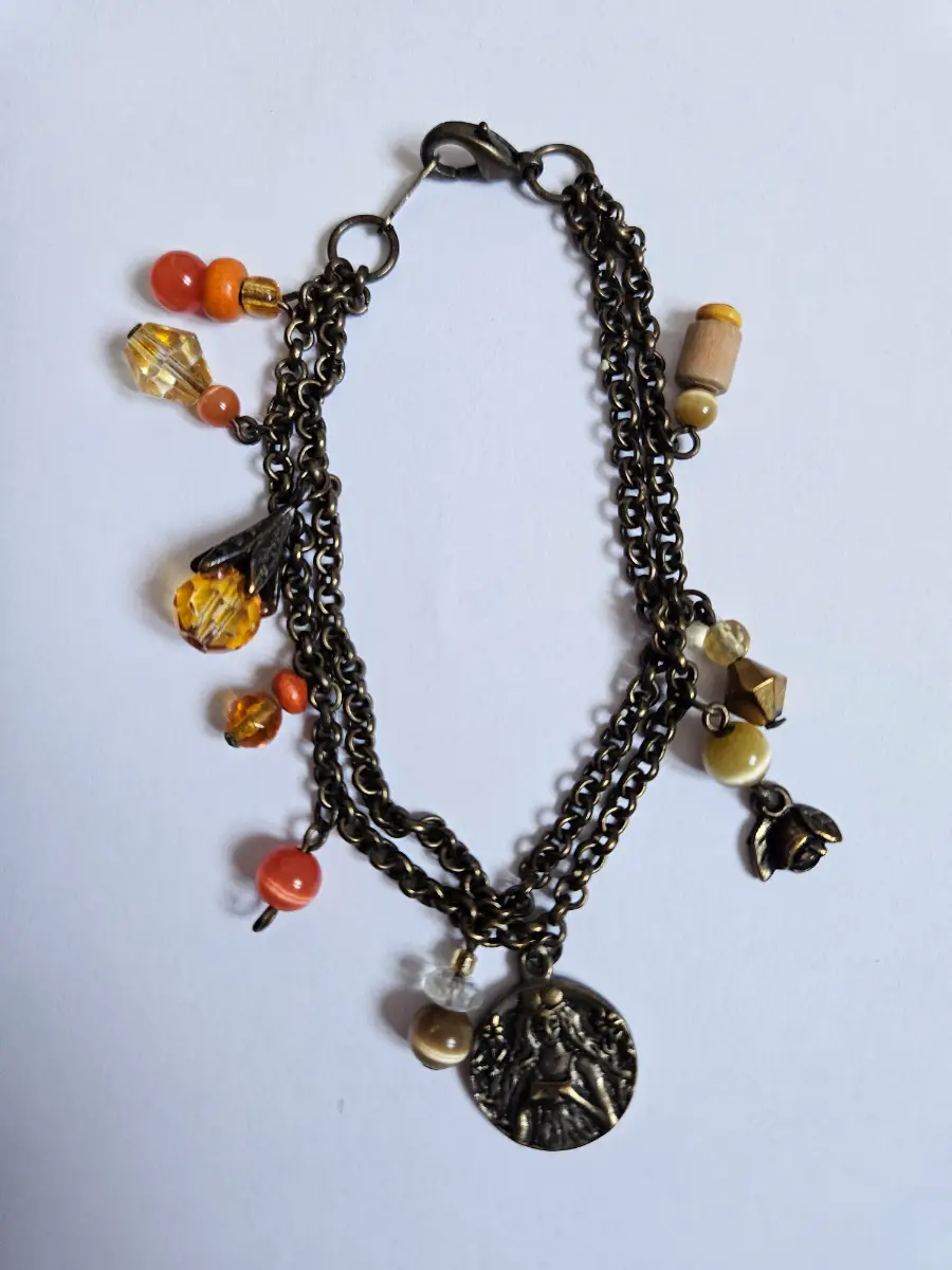 Antique Brass Colour Charm Bracelet Very Good Condition